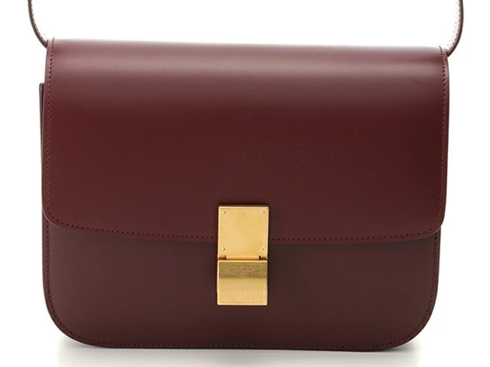 Celine Shoulder Bag Calfskin Bordeaux Purple Brown